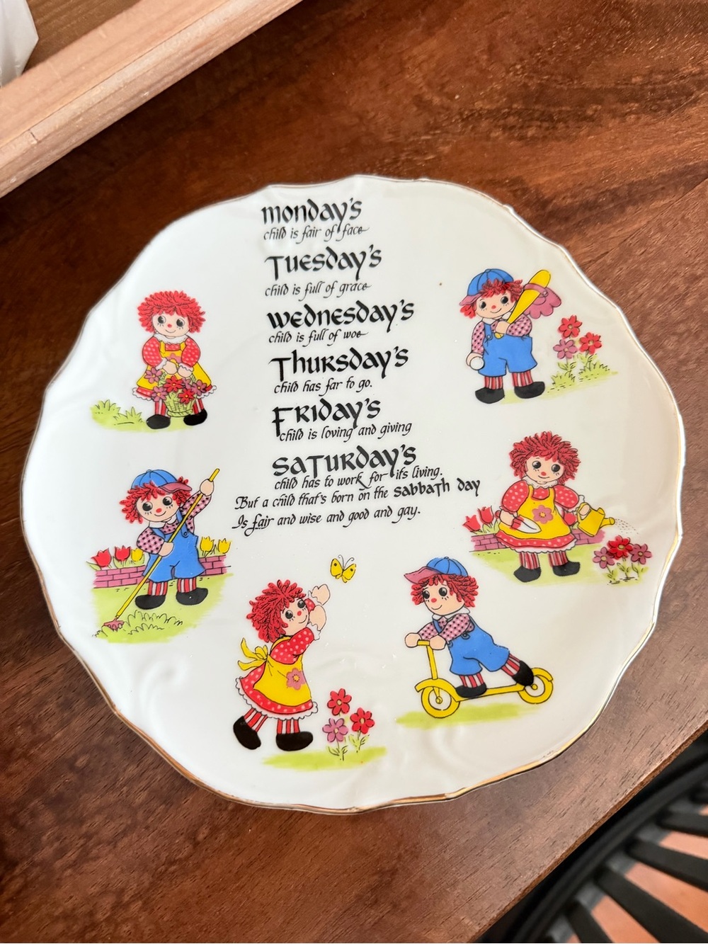 Vintage Raggedy Ann Days of the Week Decorative Plate